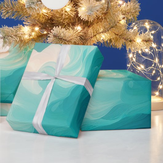 Abstracte turquoise en witte golvende golven cadeaupapier (Feestdagen)