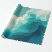 Abstracte turquoise en witte golvende golven cadeaupapier (Uitgerold)