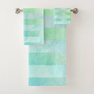 Abstracte turquoise Flowers Stripes in Waterverf Bad Handdoek