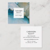 Abstracte turquoise & Gold Alcohol Ink Liquid Art Vierkante Visitekaartje (Voorkant / Achterkant)