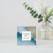 Abstracte turquoise & Gold Alcohol Ink Liquid Art Vierkante Visitekaartje (Staand voorkant)