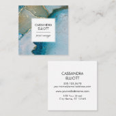 Abstracte turquoise & Gold Alcohol Ink Liquid Art Vierkante Visitekaartje (Voorkant / Achterkant)