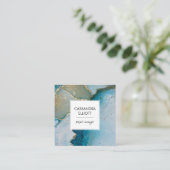 Abstracte turquoise & Gold Alcohol Ink Liquid Art Vierkante Visitekaartje (Staand voorkant)