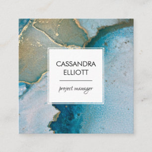 Abstracte turquoise & Gold Alcohol Ink Liquid Art Vierkante Visitekaartje