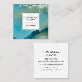 Abstracte turquoise & Gold Alcohol Ink Liquid Art Vierkante Visitekaartje (Voorkant / Achterkant)