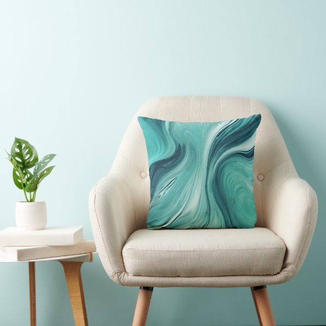 Abstracte turquoise groene vloeistof stort marmer kussen (Stoel)
