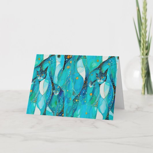 Abstracte turquoise kat bedankkaart (Voorkant)
