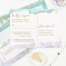 Abstracte Turquoise Lavender Gold Modern Art RSVP Briefkaart