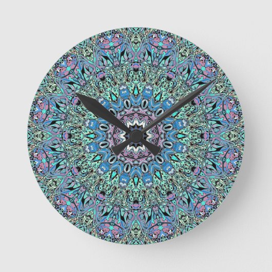 Abstracte Turquoise Mandala Ronde Klok (Voorkant)