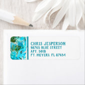 Abstracte Turquoise Ocean Blue & Seaweed Green Etiket (Insitu)