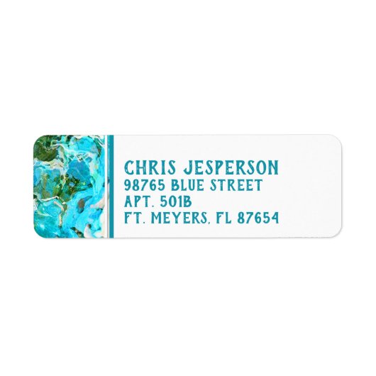 Abstracte Turquoise Ocean Blue & Seaweed Green Etiket (Voorkant)