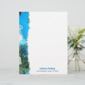 Abstracte Turquoise Ocean Blue & Zeewier Custom Gepersonaliseerd Briefhoofd (Staand voorkant)