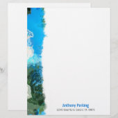 Abstracte Turquoise Ocean Blue & Zeewier Custom Gepersonaliseerd Briefhoofd (Voorkant / Achterkant)