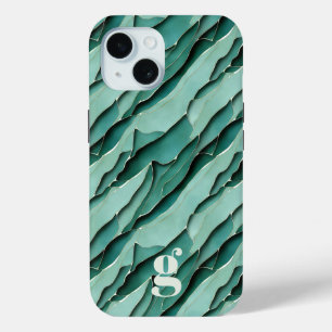 Abstracte turquoise papercut gelaagd monogram iPhone 15 case