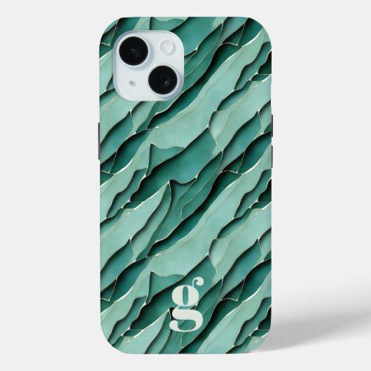 Abstracte turquoise papercut gelaagd monogram Case-Mate iPhone case (Achterkant)