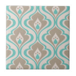 Abstracte Turquoise Taupe Decoratieve DIY Tegeltje<br><div class="desc">Een modern decoratief keramisch tegel in turquoise en retro abstract vormpatroon voor uw huis DIY projecten zoals accenttegels, keukenbacksplash, badkamerdouchewand en insets, fireplace omringingen en omgezette tegels.</div>