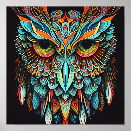 Abstracte uil in heldere kleuren poster (Voorkant)