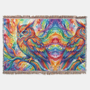 Abstracte Uil Regenboog Waterverf Dekens Deken