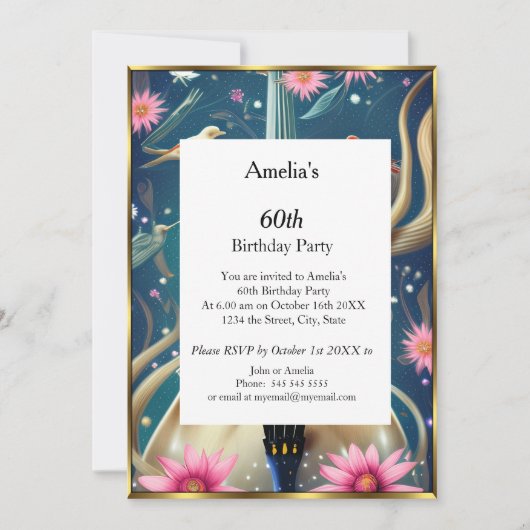 Abstracte uitnodiging op Birthday Party blauw (Voorkant)