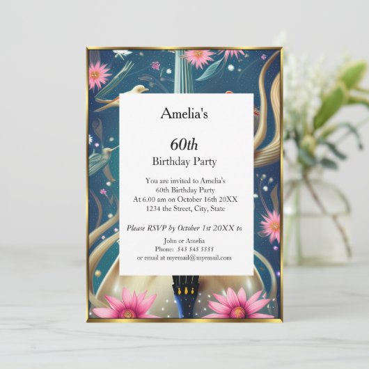 Abstracte uitnodiging op Birthday Party blauw (Staand voorkant)