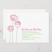 Abstracte uitnodiging tot weduwschap met roze roze (Voorkant / Achterkant)