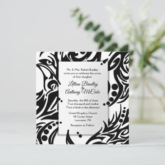 Abstracte uitnodiging tot weduwschap met zwarte en (Staand voorkant)