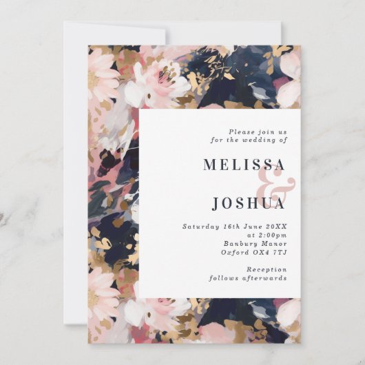 Abstracte uitnodiging voor bruiloft met Floral Blu (Voorkant)