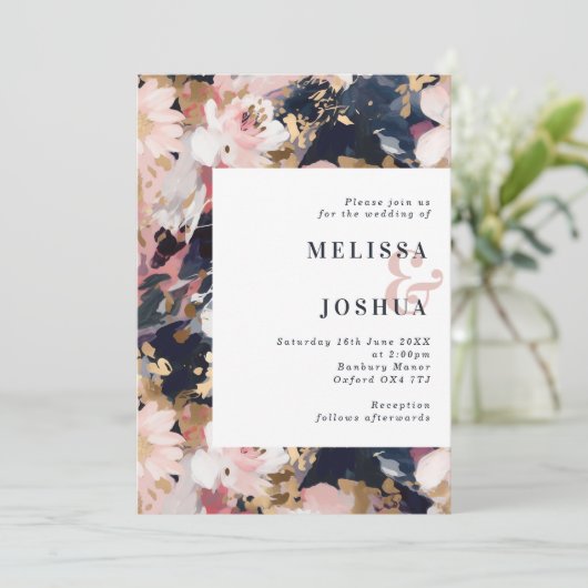 Abstracte uitnodiging voor bruiloft met Floral Blu (Staand voorkant)