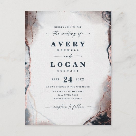 Abstracte uitnodiging voor donkere blauwe bruiloft (Voorkant)