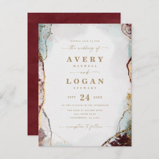 Abstracte uitnodiging voor etherwijn en gouden bru (Voorkant / Achterkant)