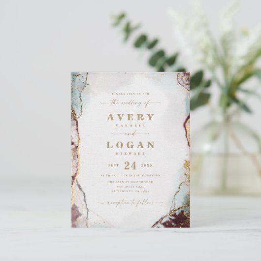 Abstracte uitnodiging voor etherwijn en gouden bru (Staand voorkant)