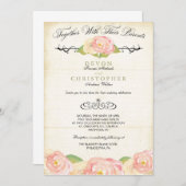 Abstracte uitnodiging voor Floral Pink & Cream Wed (Voorkant / Achterkant)