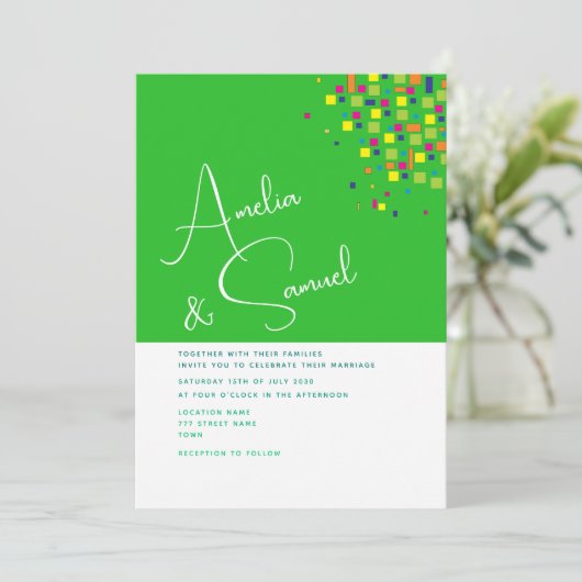 Abstracte uitnodiging voor groene bruiloft (Staand voorkant)
