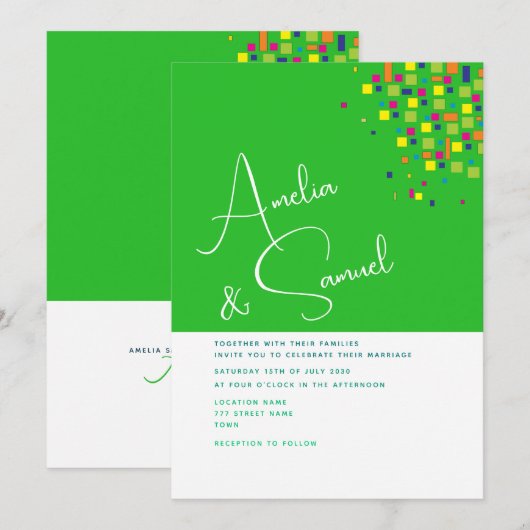 Abstracte uitnodiging voor groene bruiloft (Voorkant / Achterkant)