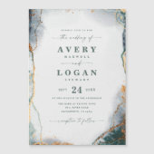 Abstracte uitnodiging voor groene en gouden bruilo (Voorkant)