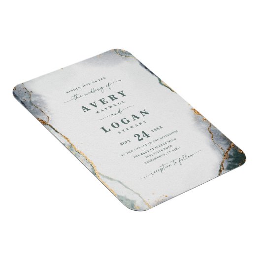 Abstracte uitnodiging voor groene en gouden bruilo magneet (Rechterzijde)