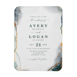 Abstracte uitnodiging voor groene en gouden bruilo magneet