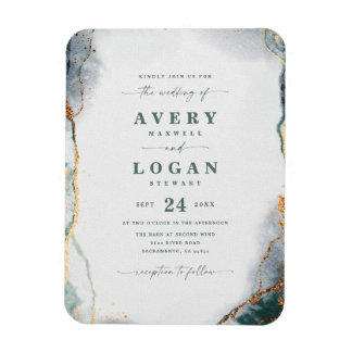 Abstracte uitnodiging voor groene en gouden bruilo magneet