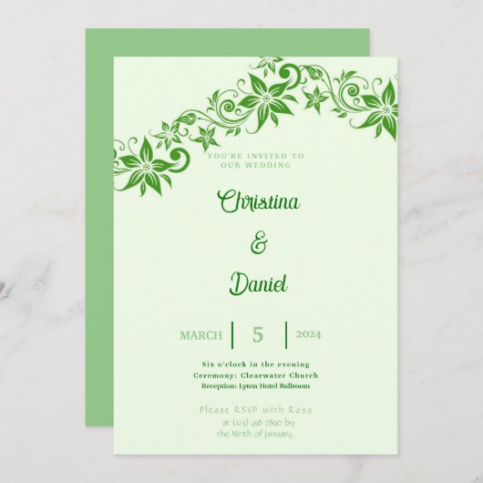 Abstracte uitnodiging voor groene Floral en ledere (Voorkant / Achterkant)