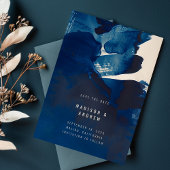 Abstracte unieke marineblauwe inkt foto bruiloft save the date
