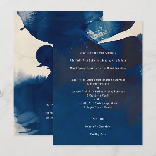 Abstracte unieke marineblauwe inkt schilderij brui menu (Voorkant / Achterkant)