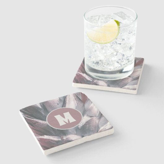 Abstracte unieke zilverkleurige anananassepieken stenen onderzetter (Zijkant)