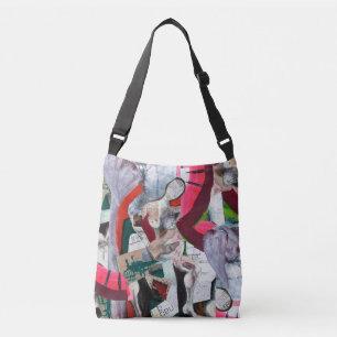 Abstracte Urban Art Collage Handgeschilderd Crossbody Tas