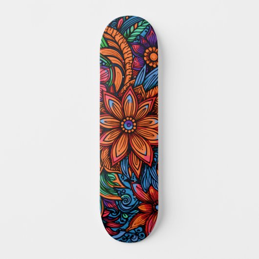 Abstracte urban art geïnspireerde retro bloemen persoonlijk skateboard (Voorkant)