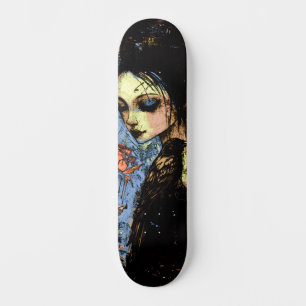 Abstracte Urban Art Gothic Girl Raven Red Rose Persoonlijk Skateboard