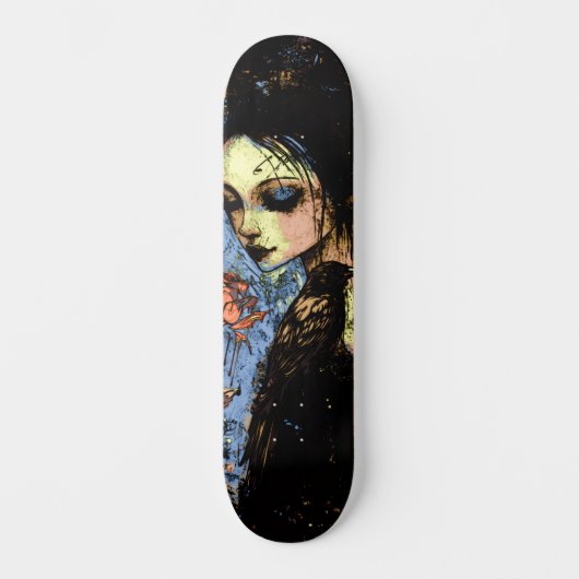 Abstracte Urban Art Gothic Girl Raven Red Rose Persoonlijk Skateboard (Voorkant)