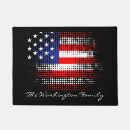 Abstracte USA Dot Pattern Flag met Familienaam Deurmat