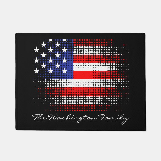 Abstracte USA Dot Pattern Flag met Familienaam Deurmat (Voorkant)