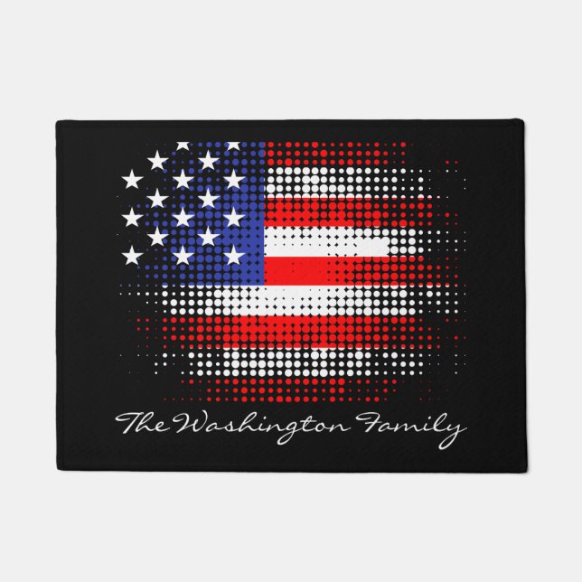 Abstracte USA Dot Pattern Flag met Familienaam Deurmat (Voorkant)