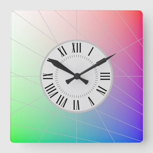 Abstracte uurnummers, minutenmarkeringen Rainbow A Vierkante Klok (Voorkant)